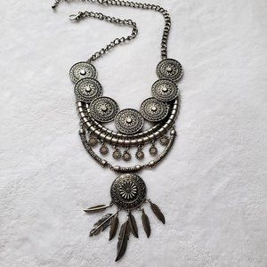 Unique heavy plated metal and sterling silver necklace